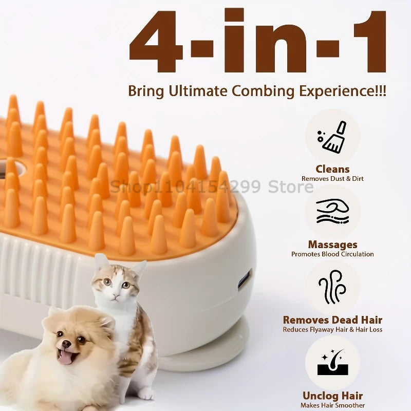 3-in-1 Pet Steamy Brush – Electric Spray, Grooming & Massage Comb for Cats & Dogs